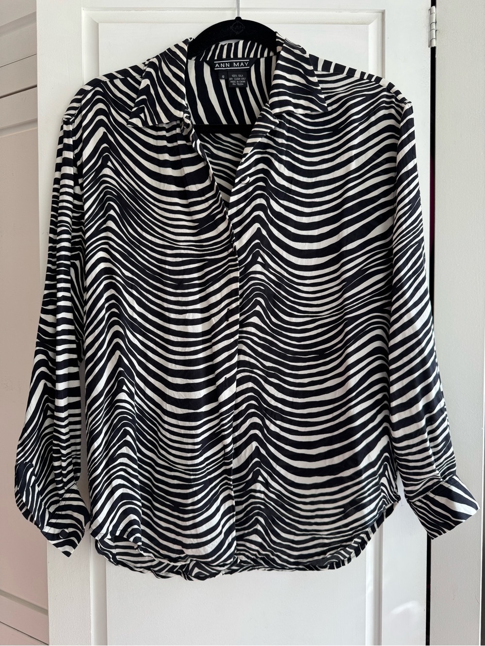 100% Silk Zebra Print Blouse